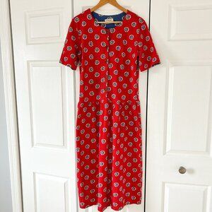 Vintage Susan Bristol Red Floral Button Front Midi Dress Cotton M EUC